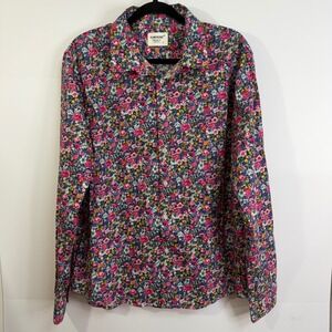 TUNEVUSE Mens Long Sleeve Button Down Shirt Floral Print Cotton Large Festival